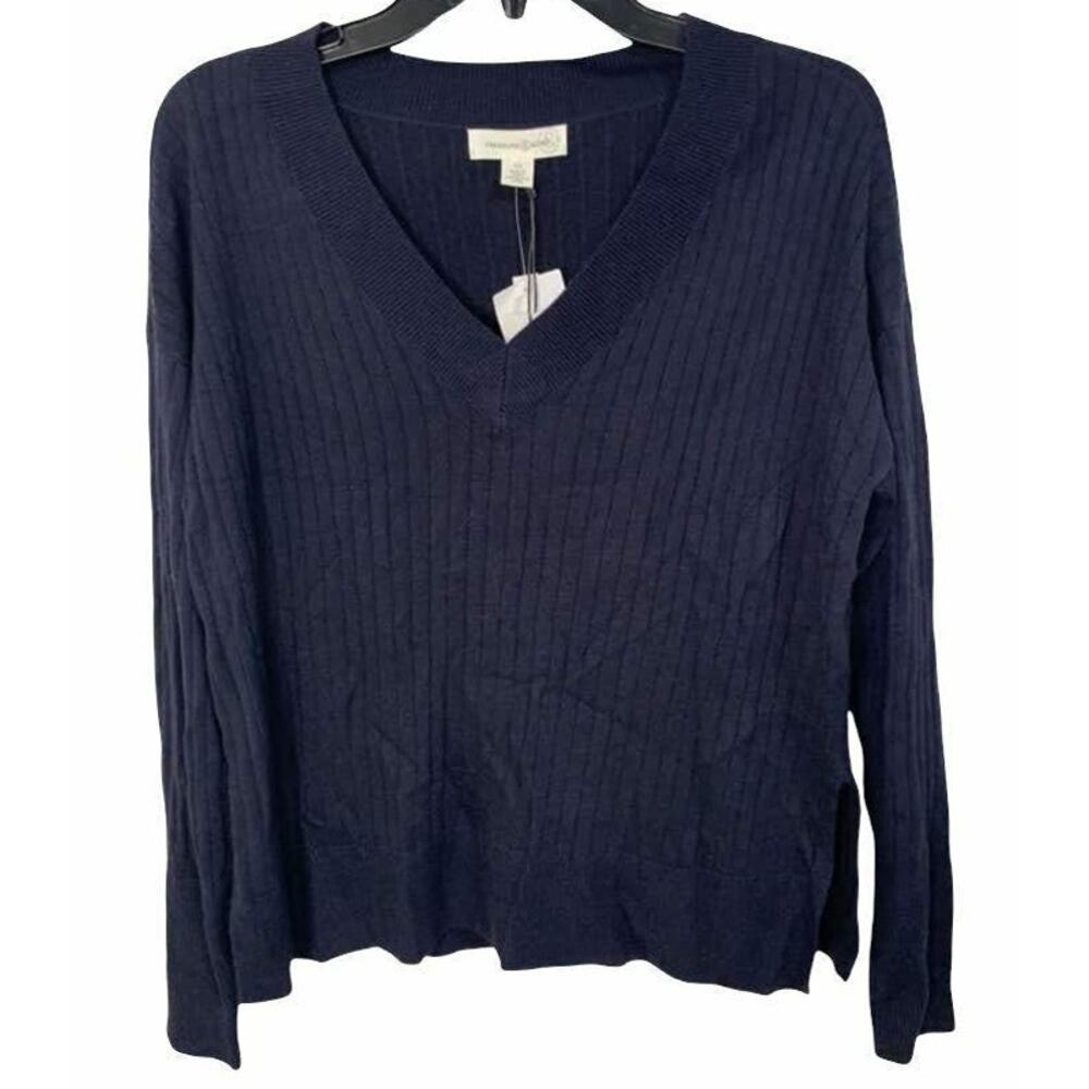 Treasure & Bond Silky Soft V-Neck Cashmere Blend Sweater Sz Small in Navy NWT - Picture 1 of 5